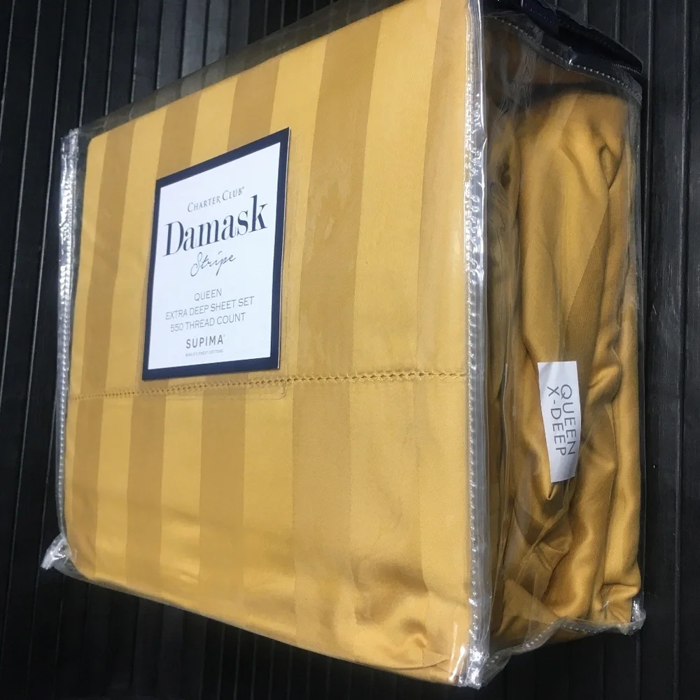 new SAFFRON STRIPE Charter Club Damask 550 TC Cotton QUEEN EXTRA DEEP Sheet Set